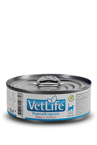 Lattina da 85 g di alimento umido Vet Life Hypoallergenic Maiale Patate per gatti Lattina da 85 g di alimento umido Vet Life Hypoallergenic Maiale Patate per gatti
